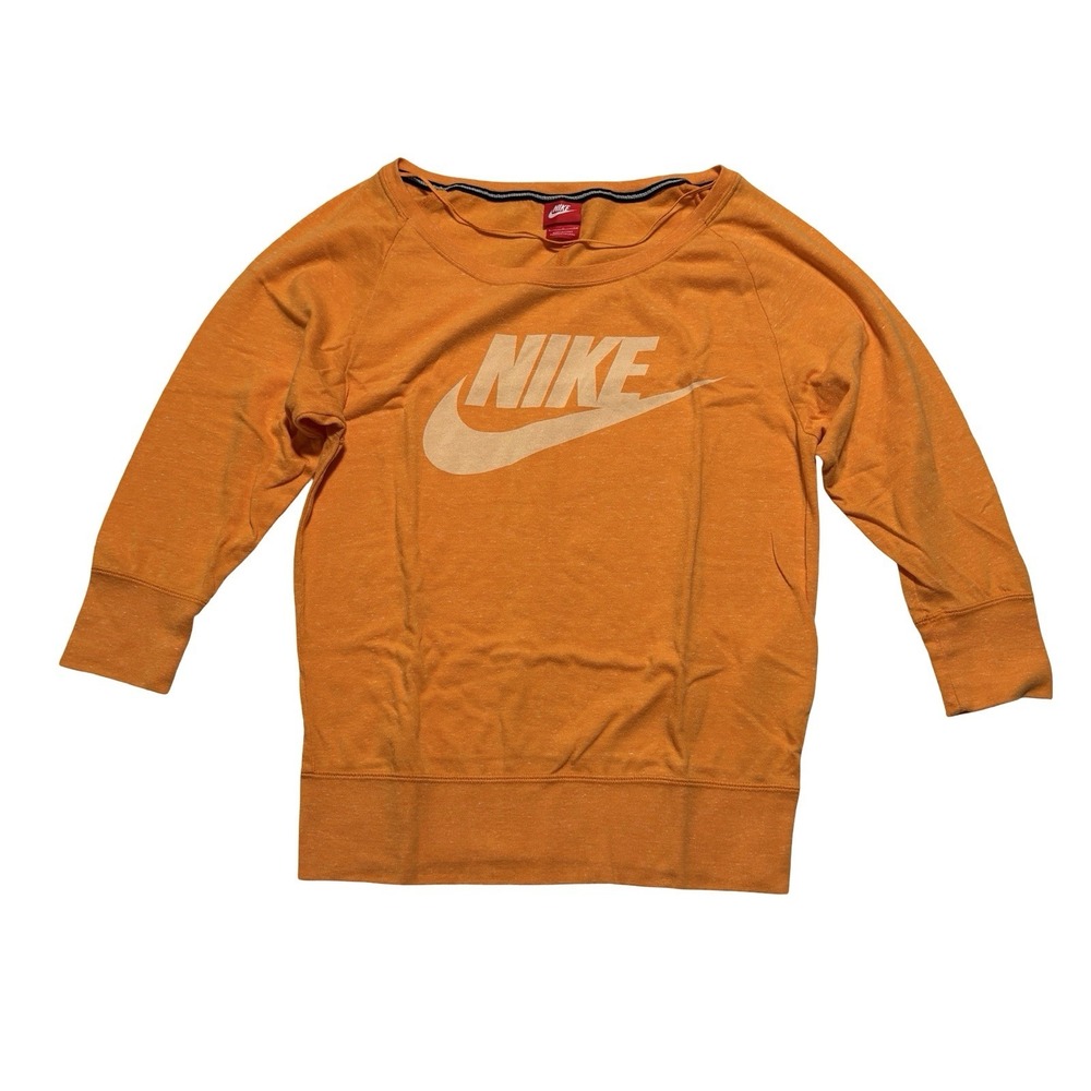 Nike Women's 3/4 Sleeve Graphic Shirt Orange Size Small 18 x 25